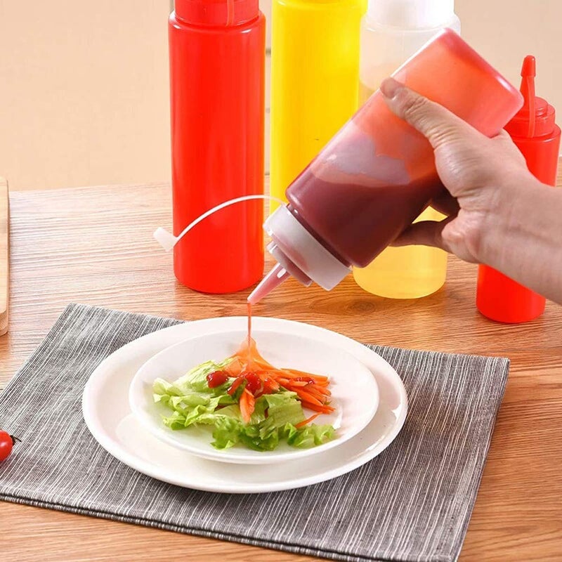 Bekith 12 pack 12 Oz Plastic Squeeze Condiment Bottles with Twist On Cap Lids and Discrete Measurements, Wide Mouth Empty Squirt Bottle For Sauce, Ketchup, BBQ, Dressing, Paint - Image 5